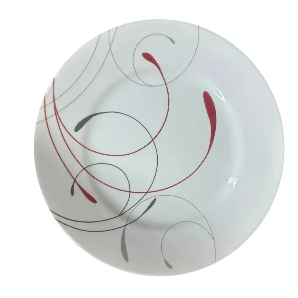 Corelle Splendor Dinner Plate White Red Gray Swirl 10.25